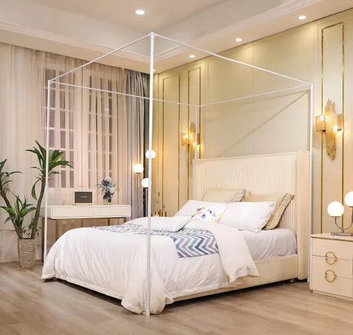 Vista 2 de Mengersi - Cortinas para marco de cama con dosel tamaño completo, postes, soporte de marco para cortinas para camas de metal o madera, decoración