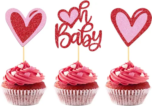 Vista 12 de 24 adornos para cupcakes del día de San Valentín para decoraciones de San Valentín, temática de dulce amor, para decoración de pasteles del día