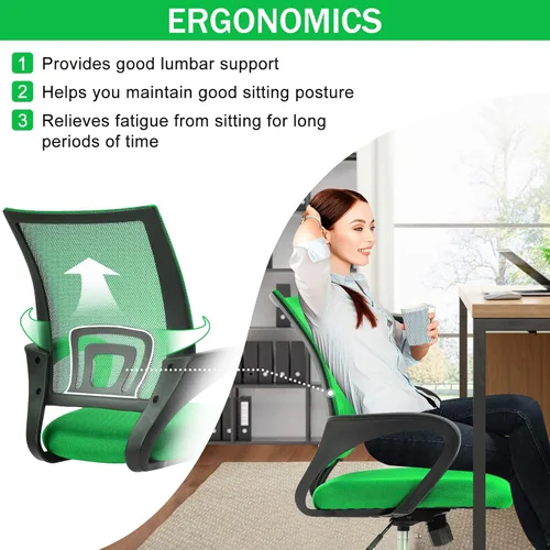 Vista 3 de Silla de oficina, silla ergonómica de escritorio con respaldo medio, silla ejecutiva de malla para computadora con soporte lumbar y reposabrazos