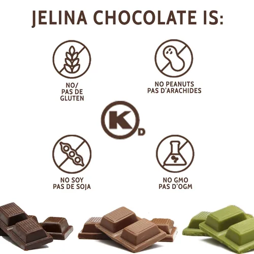 Vista 6 de Jelina Chocolatier Paquete de 8 barras de chocolate con leche con arroz crujiente Chocolate de comercio justo Chocolates naturales importados, sin