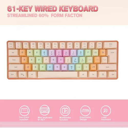 Vista 2 de CUIFATI Gaming Keyboard for Girl, 60 Percent Keyboard Color Cute Keyboard with RGB, Wired Mechanical Keyboard for Gaming Office Apricot