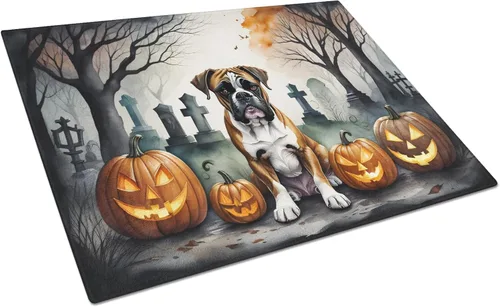 Vista 67 de Caroline's Treasures DAC2001LCB Affenpinscher - Tabla de cortar de vidrio de Halloween espeluznante, grande, decorativa, de vidrio templado, tabla