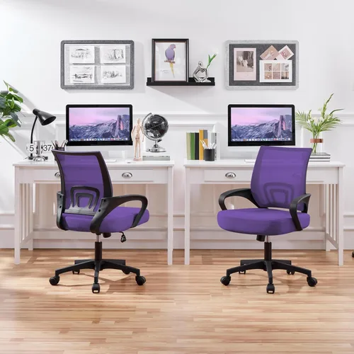 Vista 7 de Topeakmart - Silla de oficina con respaldo trasero giratorio para escritorio Púrpura