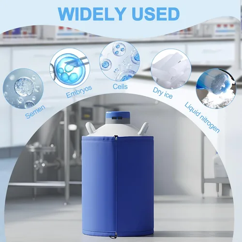 Vista 4 de Generic Contenedor de nitrógeno líquido de aleación de aluminio 20L con 3 botes y bolsa de transporte LN2 Dewar criogénico para la preservación