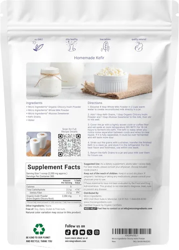 Vista 2 de Micro Ingredients Polvo de fibra de inulina orgánica, 2 libras Prebiótico natural para apoyar la salud digestiva e intestinal Soluble