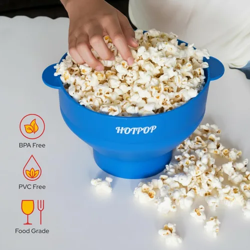 Vista 6 de El Hotpop Original - Palomitero para microondas, Popcorn, contenedor de silicona para hacer palomitas de maíz, cuenco plegable sin BPA y apto