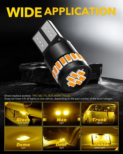 Vista 4 de AUXITO - Foco LED 194, amarillo ámbar, 168, 175, 2825, W5W, T10, kit de luces LED de repuesto sin error Canbus para interior de auto, cúpula