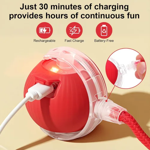 Vista 4 de Juguete interactivo eléctrico automático rodante USB recargable autoactivado para estimulación de juego con cola rápida en forma de cuerda para Rosa