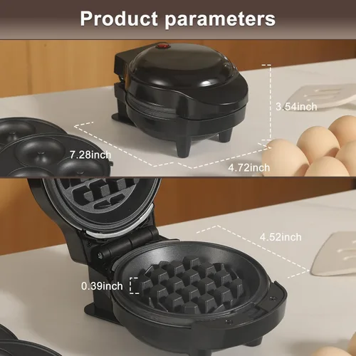 Vista 2 de UVFAST Mini Fabricante de Waffles con 6 Placas Removibles, Mini Fabricante de Waffles Pequeño 3 en 1, Waffle en Forma de Corazón, Donut, Plancha