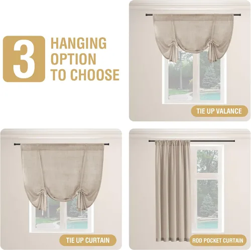 Vista 3 de H.VERSAILTEX Cortinas de lino con lazos de 63 pulgadas de largo, cortina de privacidad texturizada de lino natural, múltiples formas de colgar