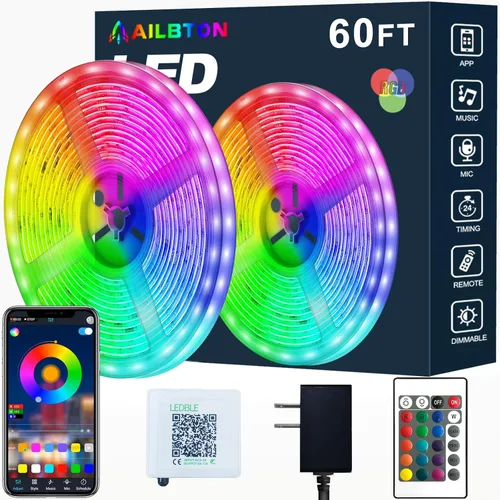 Vista 12 de Tira de luces LED, tiras de luz LED de 20 pies, sincronización de música, cambio de color, tira LED RGB con micrófono integrado, control