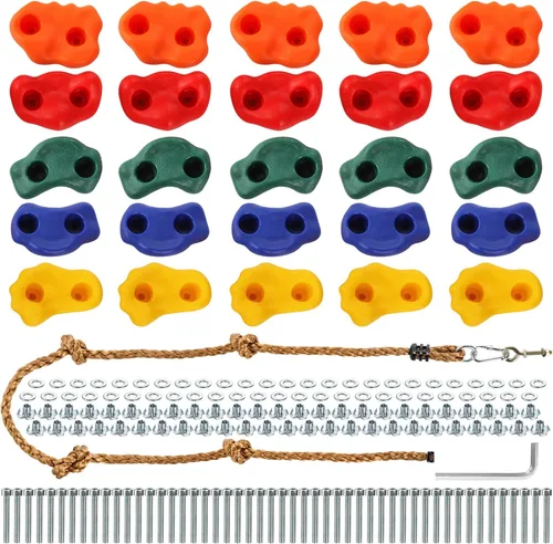 ZENFUN Paquete de 25 soportes para escalada en roca para niños y adultos, kit de escalada en pared para interiores y exteriores, agarres de pared