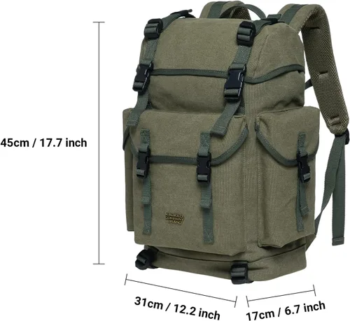 Vista 2 de KAUKKO Vintage Casual polyster and Leather Rucksack Backpack(18-CANVAS ARMYGREEN)