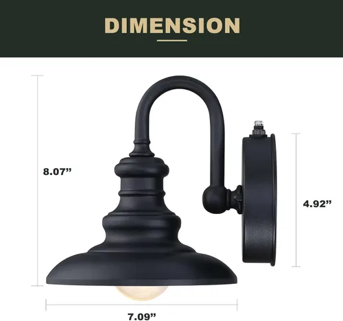Vista 6 de LONEDRUID Aplique de Pared Exterior con Sensor de Anochecer a Amanecer Negro Luminarias de Granero con Cuello de Ganso Impermeables de Estilo Granja