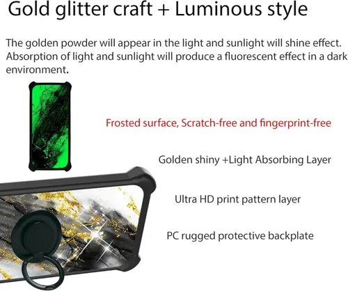 Vista 3 de Cricket Ovation 2 - Funda compatible con AT&T Maestro Max (2021) [PC duro + silicona suave] [purpurina dorada + luminosa] JSH-HDL