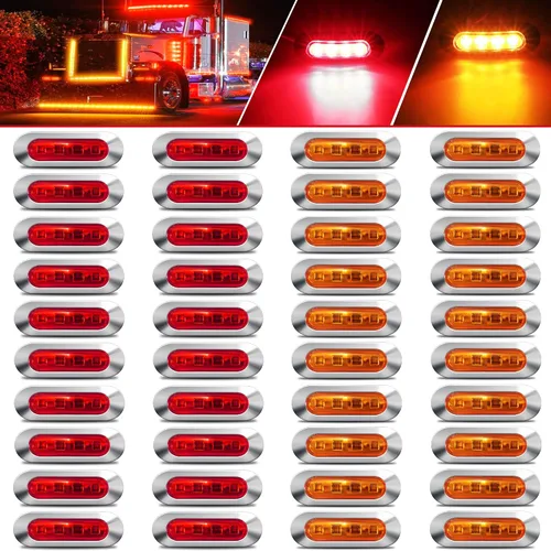 Vista 7 de ALFU 20 luces indicadoras LED de 10 ámbar+10 rojas DC12V-24V LED de marcador lateral, luces de remolque, lámpara delantera y trasera con bisel