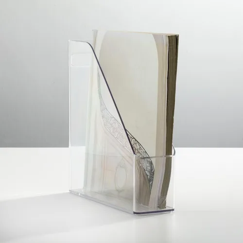 Vista 3 de mDesign Carpeta de archivos vertical delgada de plástico con asa, para guardar cuadernos, carpetas, sobres, revistas para oficina en casa