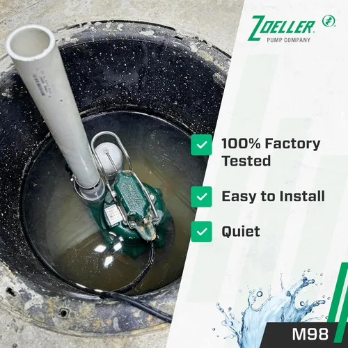 Vista 6 de Zoeller Bomba de sumidero M98 Flow-Mate - 1/2 HP - Hierro fundido - Enchufe de alimentación LED - Alto flujo - Turbina de vórtice - Hardware