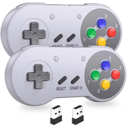 Vista 12 de 2 unidades de controlador USB inalámbrico de 2,4 GHz compatible con juegos de SNES, controlador USB SNES retro para PC clásico super para Windows PC