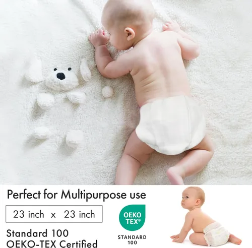 Vista 4 de RUVANTI Pañales unisex de tela plegable de pájaro para bebés, paquete de 3, 100% algodón, reutilizables, 23 x 23 pulgadas, color blanco