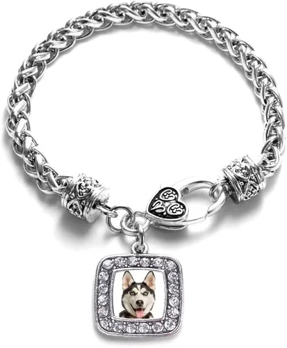 Vista 9 de Pulsera de dijes cuadrados de plata con joyería de circonita cúbica