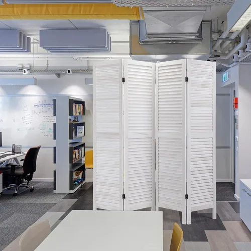 Vista 7 de JAXPETY Divisor de habitación con listones de madera de 4 paneles, 5.6 pies de alto, oriental, plegable, independiente, separadores de habitación