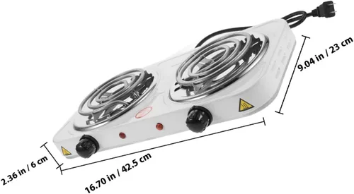 Vista 2 de Zerodeko Estufa eléctrica portátil de doble quemador con bobina de acero inoxidable con enchufe de EE. UU., placa caliente de cocina fácil de usar