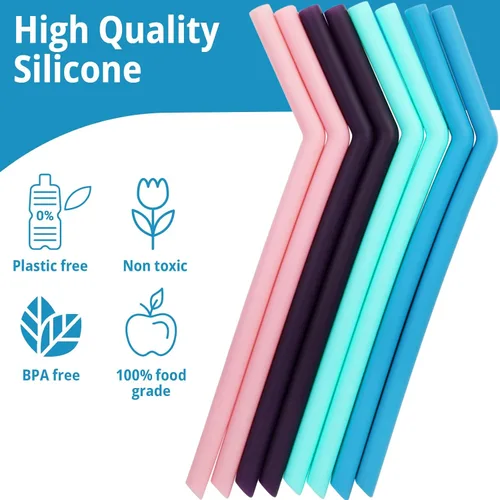 Vista 2 de 8 popotes de silicona reutilizables para batidos y cepillo de limpieza, compatible con vasos de 30 onzas – 20 onzas, apto para lavavajillas, popote