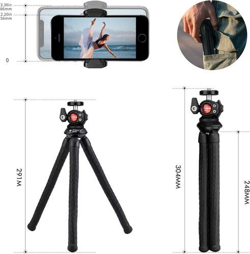 Vista 5 de Fotopro RM-80 Trípode Flexible con Cabeza Esférica - Soporte de Teléfono Flexible para Vlogging de Viaje, Montura de Cámara Portátil, Compatible