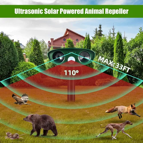 Vista 2 de 2 Piezas Repelente Solar Ultrasónico de Animales Dispositivos de Repelente de Ciervos para Exteriores con Sensor de Movimiento Repelente Solar