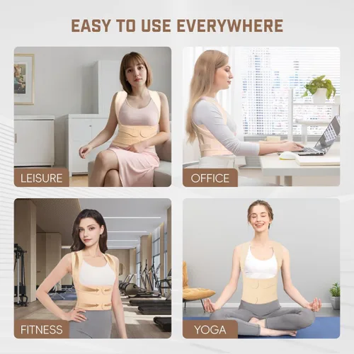 Vista 8 de Corrector de postura de espalda para mujeres y hombres, enderezador de hombro ajustable con soporte completo de espalda, alivio para dolor