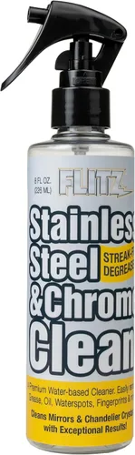 FLITZ Limpiador de acero inoxidable y cromo – Botella de 8 onzas, hecho en Estados Unidos, spray limpiador de acero inoxidable para