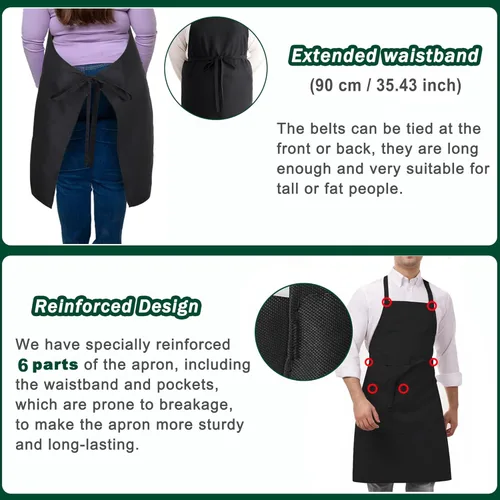 Vista 4 de 5 Pack Black White Apron, Chef Servers Waitress Aprons with Pockets for Men Women, Professional Work Apron