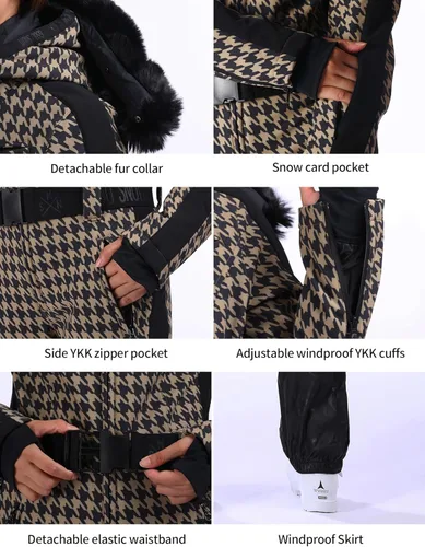 Vista 86 de GSOU SNOW Traje de esquí para mujer, traje de nieve de una pieza, para snowboard, delgado, aislante, impermeable, resistente al viento