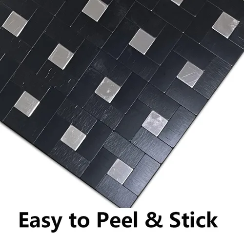 Vista 6 de YMMXGE Azulejo de 5 hojas para salpicaduras de despegar y pegar, adhesivo de metal autoadhesivo, azulejos de mosaico de aluminio cepillado