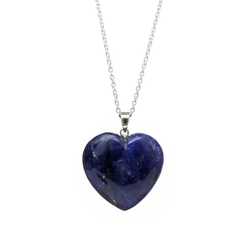 Gempires Sodalite Heart Necklace, Blue Stone Crystal Pendant with 18 + 2 inch Adjustable Silver Plated Chain, Handmade Jewelry, Unique Gift for Her