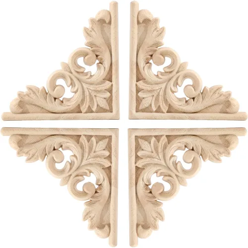 Vista 8 de 4 PCS Calcomanías de Tallado de Madera para Esquinas, Apliques Superpuestos de Madera Sin Pintar, Apliques Superpuestos de Madera Tallada DIY