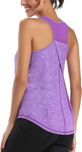 Vista 2 de Aeuui - Camisa de malla sin mangas y con espalda cruzada para mujer para entrenar o hacer yoga ropa de gimnasio