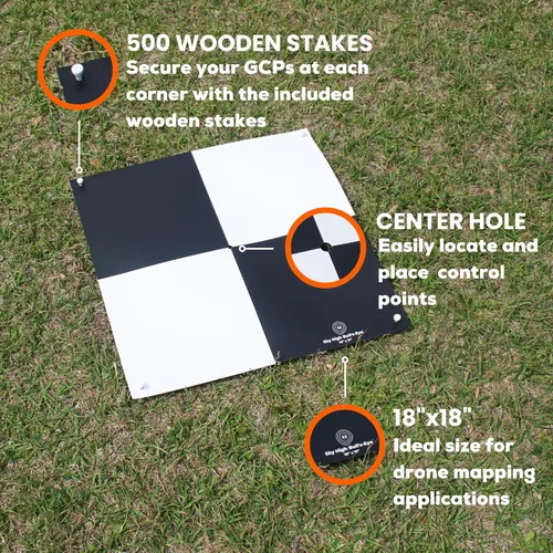 Vista 2 de Sky High Bull's-Eye Puntos de control de tierra desechables (GCPs)/objetivos aéreos para mapeo aéreo y topografía (paquete de 100) con orificio