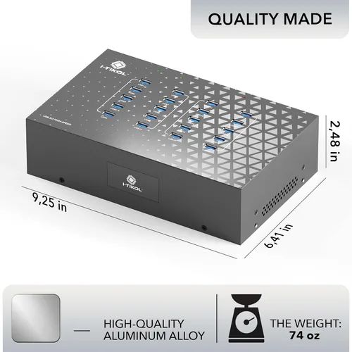 Vista 5 de Hub USB 3.0 de 20 puertos – Sincronización de 5 Gbps y transferencia de datos de alta velocidad, concentrador USB con fuente de alimentación