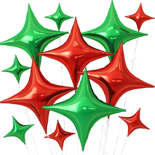 Vista 20 de Globos de Estrella Negra, 12 Piezas Globos de Papel de Aluminio de Estrella de Cuatro Ángulos, 26 Pulgadas y 10 Pulgadas Globo de Película de Negro