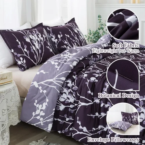Vista 3 de Andency Juego de edredón morado tamaño individual (66 x 90 pulgadas) – Juego de cama reversible de 2 piezas de microfibra suave y ligera con ramas