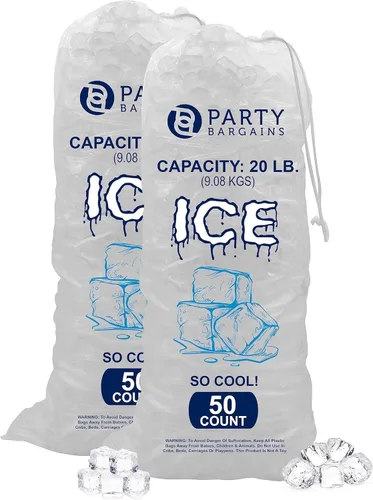 Vista 10 de Party Bargains Bolsas de hielo de plástico con cordón de 8 lb - 50 unidades, tamaño: 19 x 11 pulgadas. Con un cierre de cordón. Almacenamiento