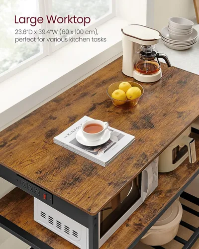 Vista 62 de VASAGLE Isla de cocina con 3 estantes, estante de cocina de 47.2 pulgadas con encimera grande, estructura de acero estable, industrial, fácil