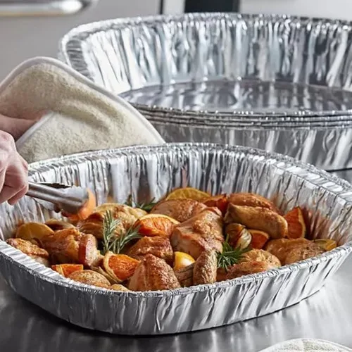 Vista 16 de Sartenes de aluminio extra grandes desechables y duraderos para pavos, forma ovalada para pollo, carne, pechuga, asado, horneado, reciclable junto