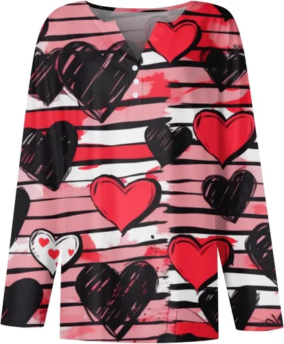 Vista 2 de FlekmanArt Sudadera para mujer, de manga larga, con botones, para el día de San Valentín, estampado en V Nevk, sudaderas casuales sueltas