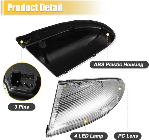 Vista 7 de X AUTOHAUX Luz LED de señal de giro del espejo delantero derecho del coche 68064948AA apto para Dodge para Ram 1500 2009-2018 negro