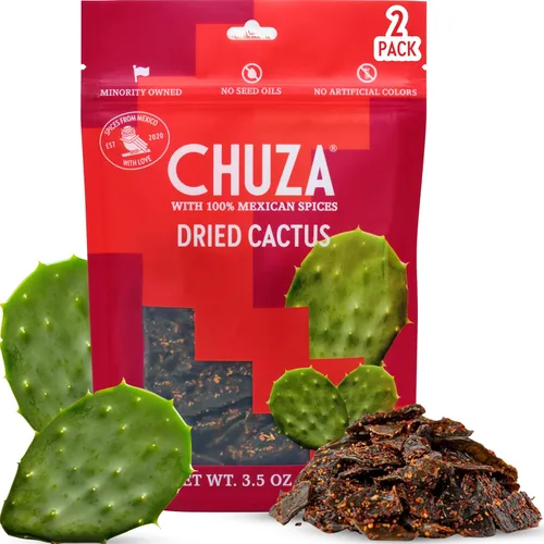 CHUZA Bocadillos de Nopal secos picantes (3.5 onzas, paquete de 2) – Cactus seco de chile dulce estilo caramelo mexicano, con condimento, chile en