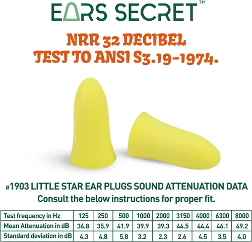 Vista 6 de EARS SECRET Tapones de espuma para los oídos para dormir, 100+3 pares de tapones para los oídos de 37 dB cómodos para reducción de ruido, viajes