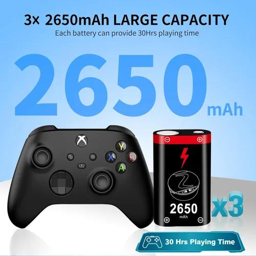 Vista 2 de Suncala Rechargeable Battery Pack for Xbox Controllers, 3X 2650mAh Rechargeable Batteries with Charging Station for Xbox One/Xbox Series X S/Xbox